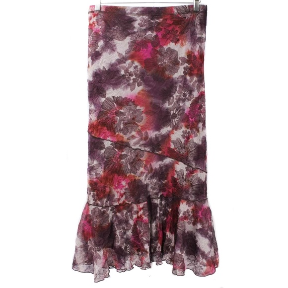 🍍 DICK & JAYNE Tie Dye Floral Pattern Crinkle Trumpeted Hem Maxi Skirt - Picture 2 of 5